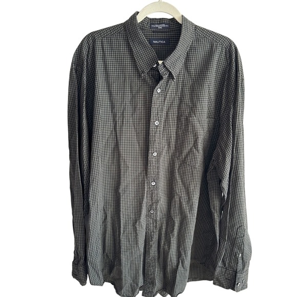 Nautica Other - Nautica Mens XXL Olive Green Plaid‎ Button Down Shirt Cotton Tencel Long Sleeve